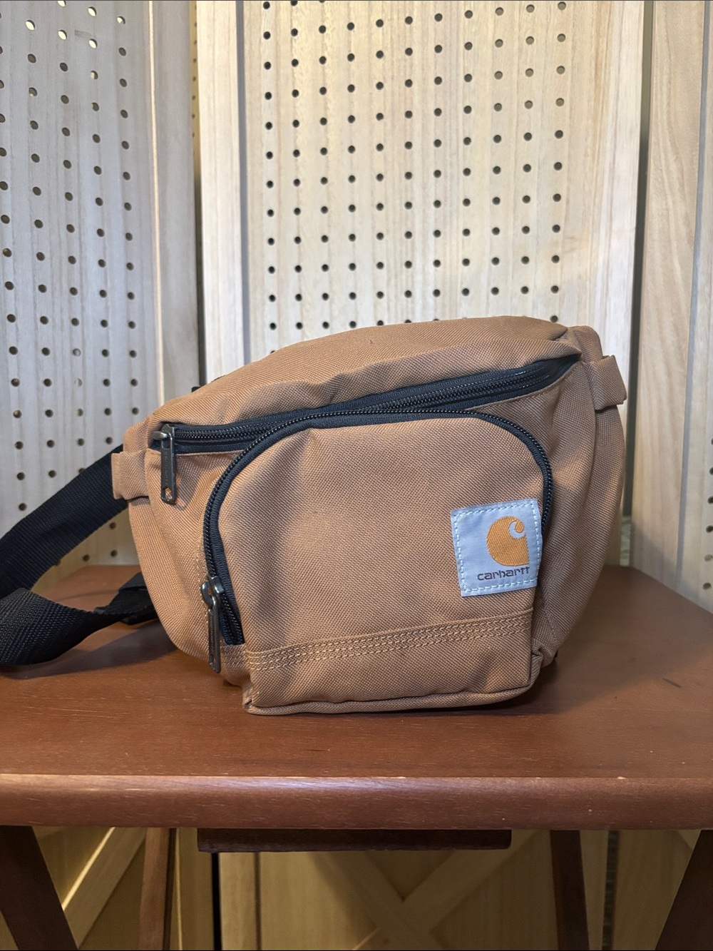 Carhartt Tan Canvas Belt Bag with Black Zippers
